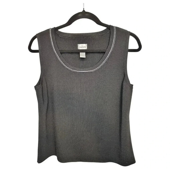 Chico's Black Sleeveless Top with Silver Metallic Trim Detail, size 3 - Picture 1 of 5